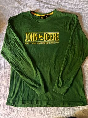 John Deere Vintage Green Long-Sleeve Logo Tee with Yellow Print- Unisex